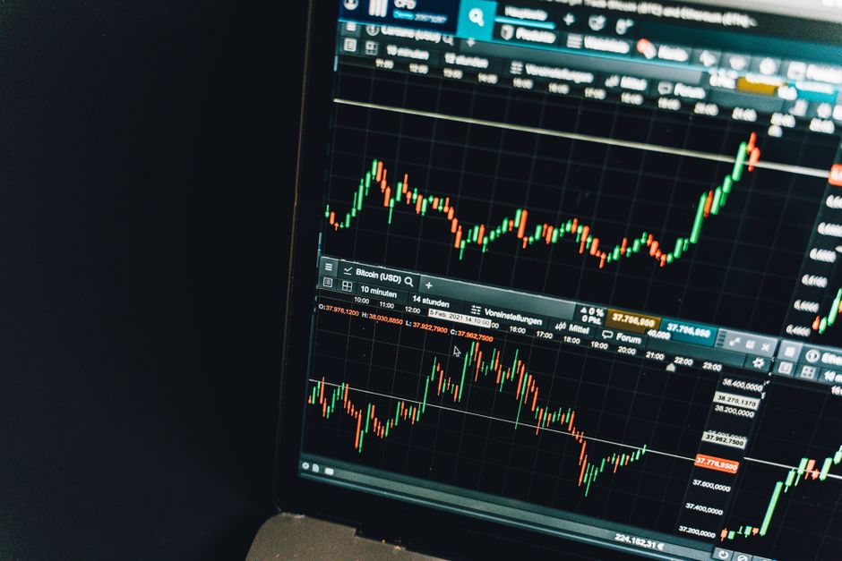 Close-up of a live cryptocurrency trading chart screen displaying dynamic market trends and analysis.